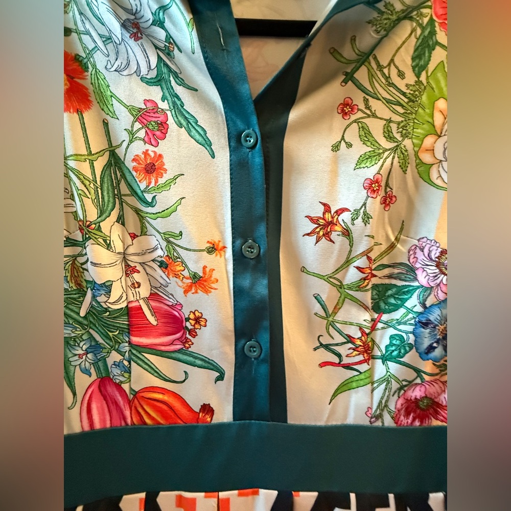 Lai Meng Five Cats Floral & Geometric Patterned ALine Fit & Flare Dress Size 8 - Picture 12 of 14